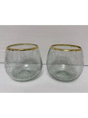 Twine Set of 2 Stemless Aqua Bubble Wine Glasses 16 ounce *READ